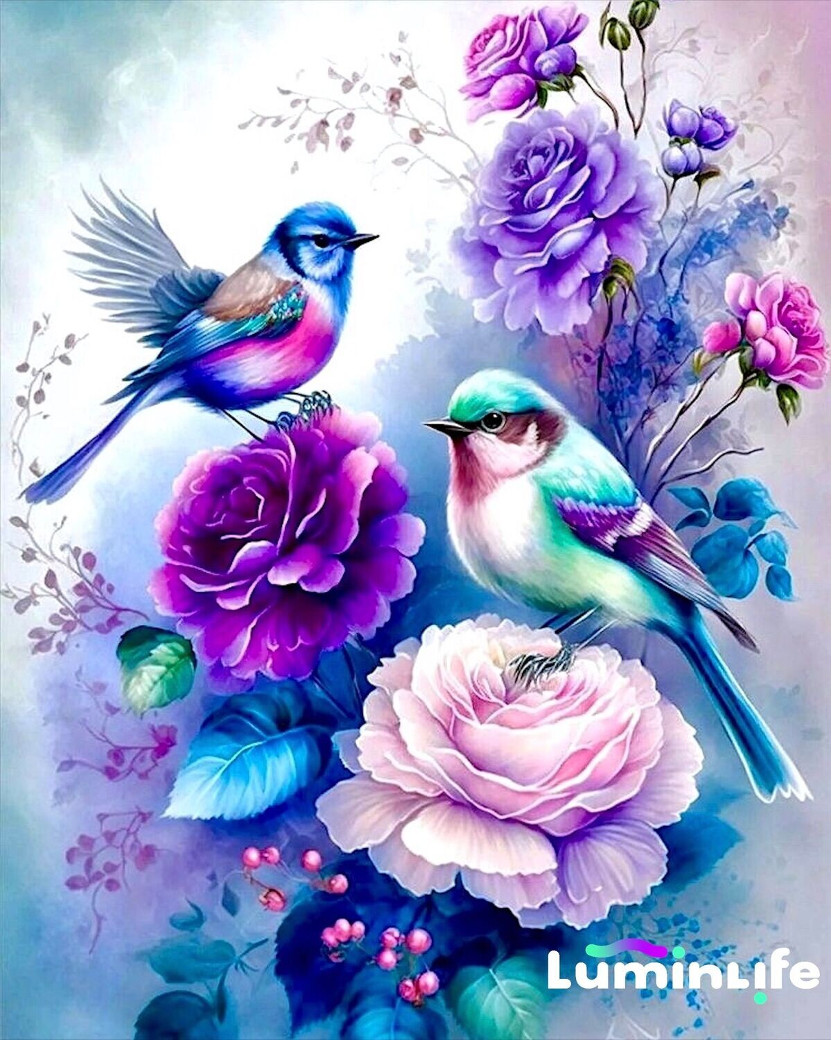 Kit Peinture Diamant 5D Oiseaux Et Fleurs 40x40 Cm - Loisir Créatif Adulte, Puzzle Diamant, Décoration Murale