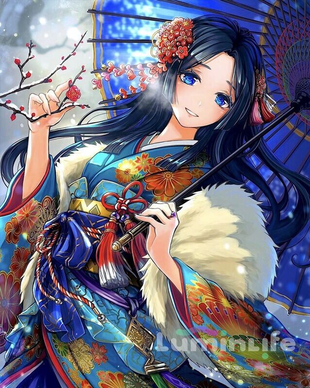 Broderie Diamant, Diamond Painting - Geisha et sakura - DN15