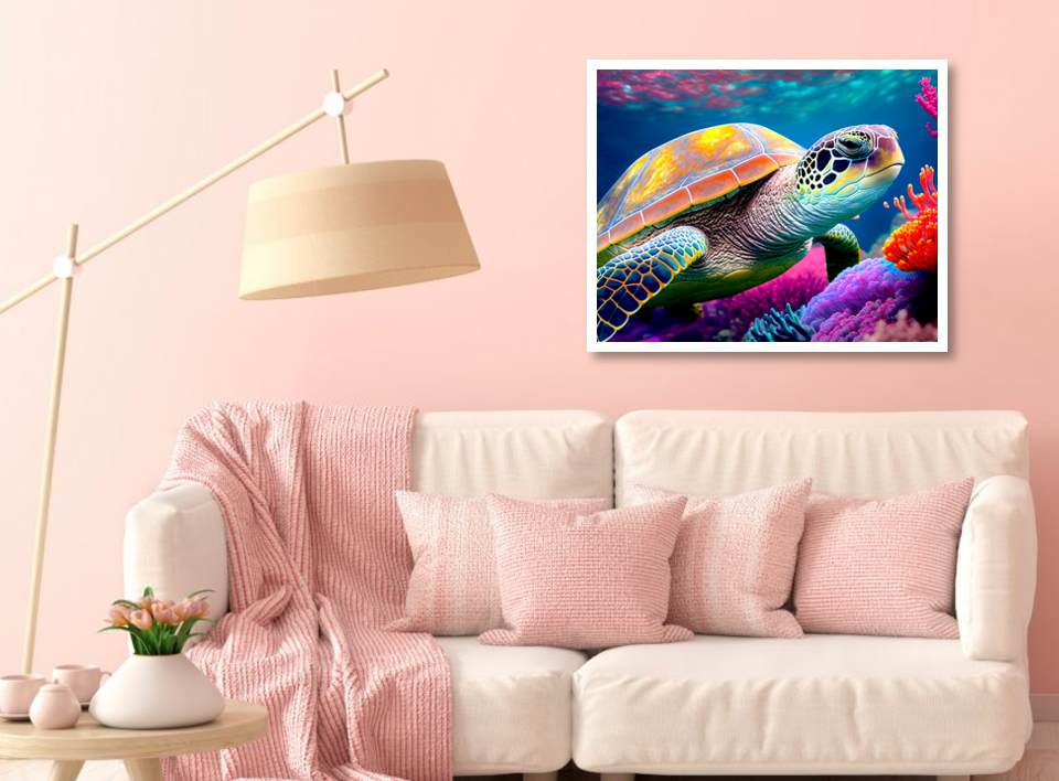 ECUCU Kit De Broderie Diamant 5D, Grosse Tortue Allongée Sur Un Rocher Peinture Diamant 5D Complet Loisirs Créatifs Adultes Pour Décoration