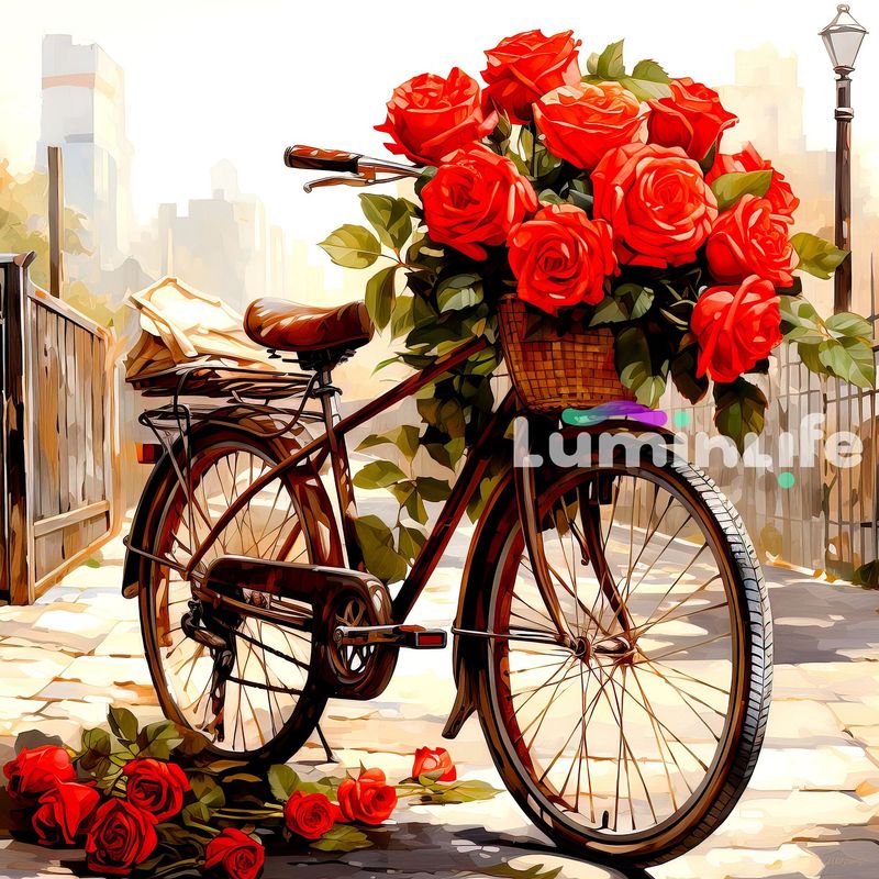 Kit Broderie Diamant - Vélo et roses - S005 (GRAND)