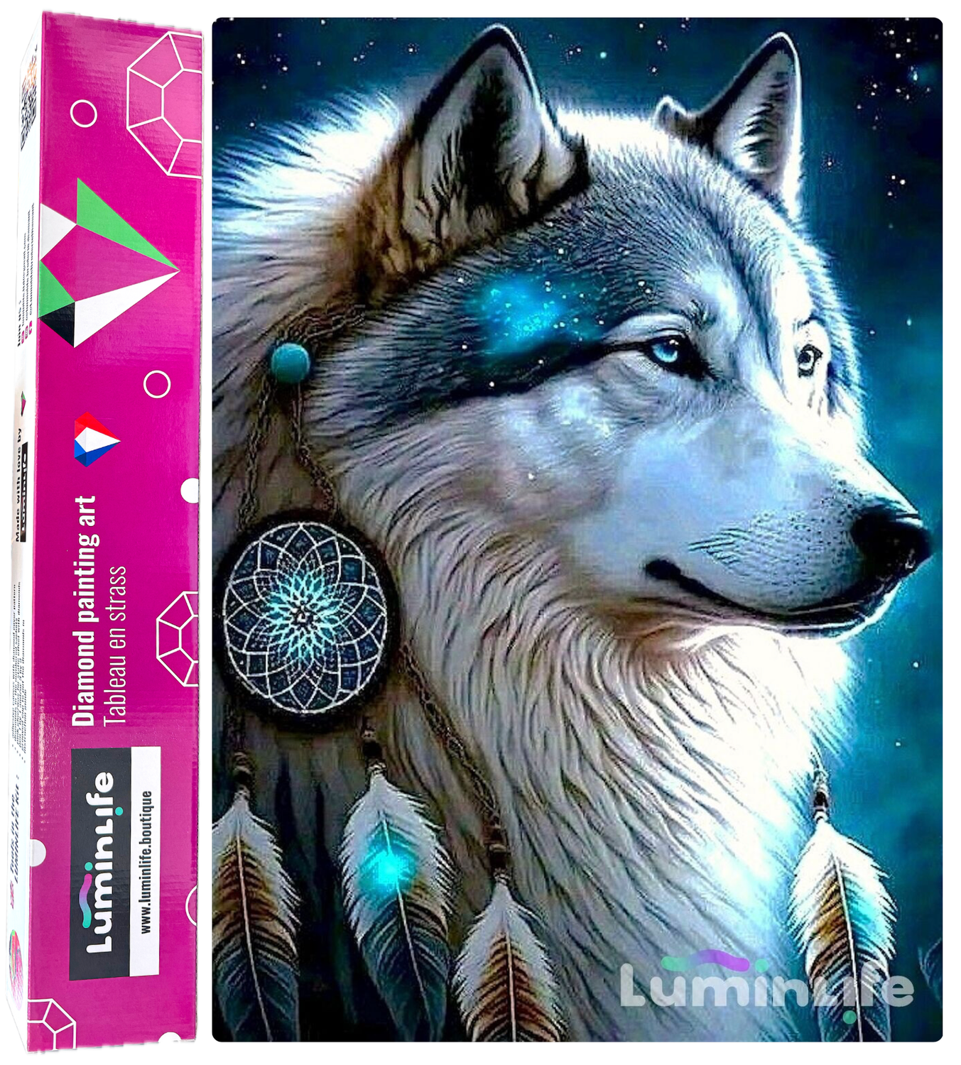 Crystal Art Kit Broderie Diamant 30x30cm Sur Châssis - Loup Au Clair De Lune