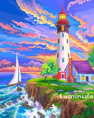 Kit Broderie Diamant, Diamond Painting - Phare et voilier - DN30 Kit Broderie Diamant, Diamond Painting - Phare et voilier - DN30