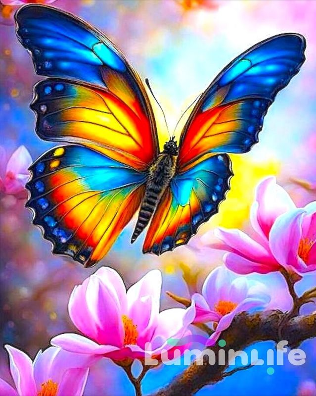 Broderie Diamant 100% -Papillon et magnolia