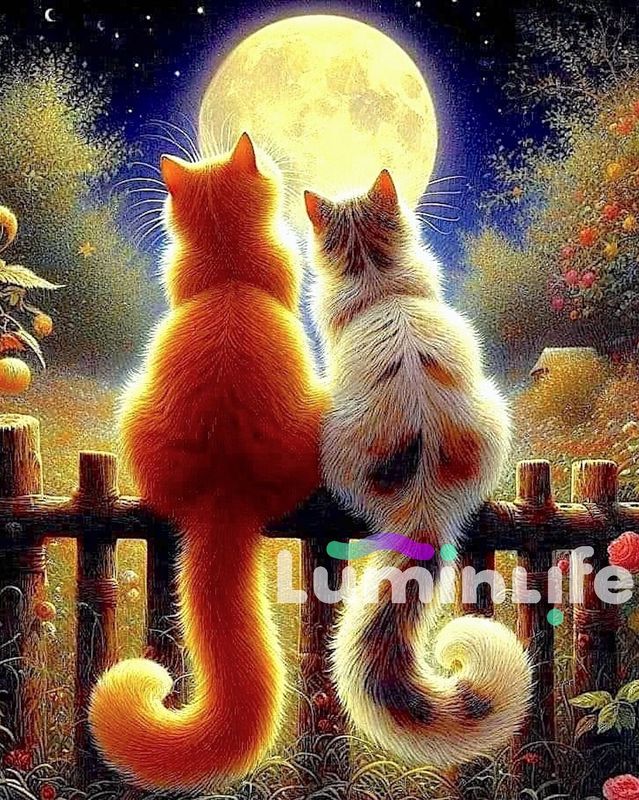 Broderie Diamant 100% -Chats et la lune