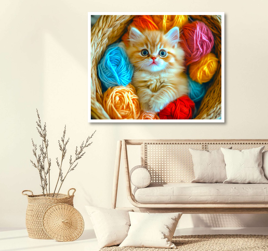 Broderie Diamant 100% - Chaton dans laine