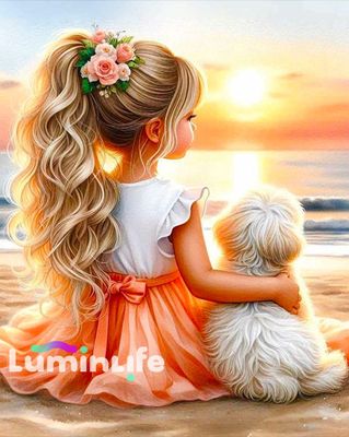 Kit Broderie Diamant - Fille et chien - DF19 Kit Broderie Diamant - Fille et chien - DF19