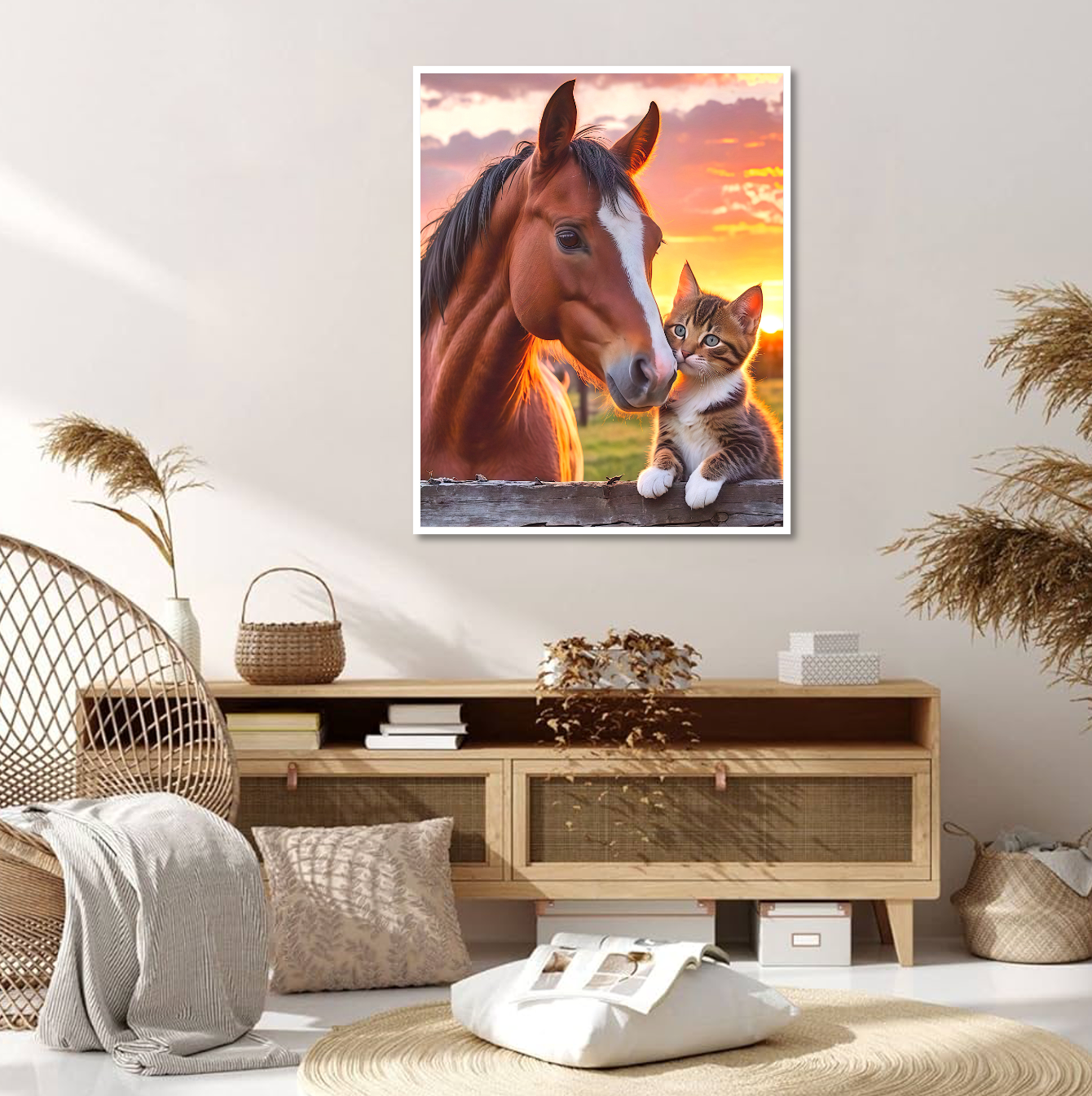 Broderie Diamant 100% - Cheval et chat
