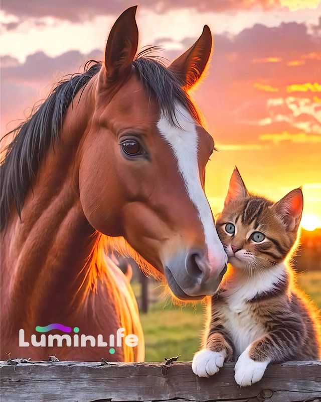 Broderie Diamant 100% - Cheval et chat