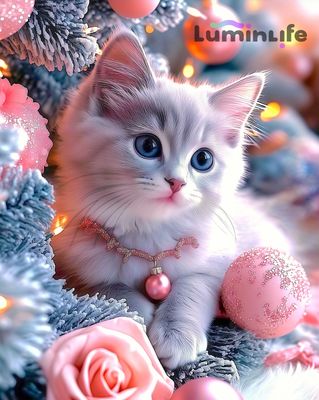 Broderie Diamant 100% -Chaton Noël Broderie Diamant 100% -Chaton Noël
