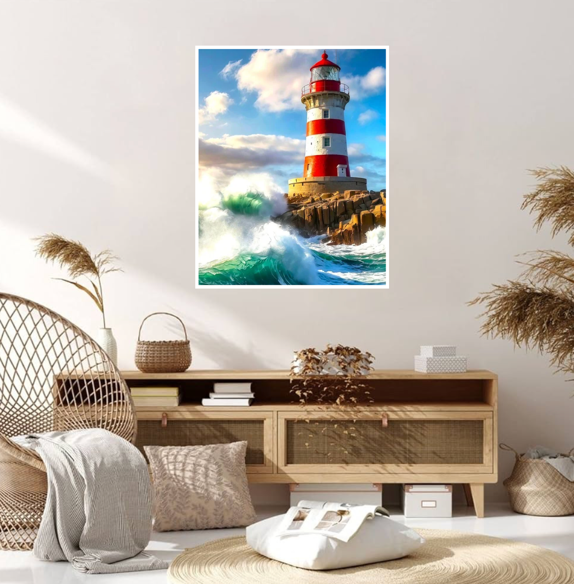 Broderie Diamant 100% -Phare et la mer