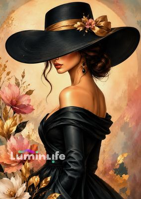 ​100 % Diamond Painting – Dame mit schwarzem Hut – Großformat ✨