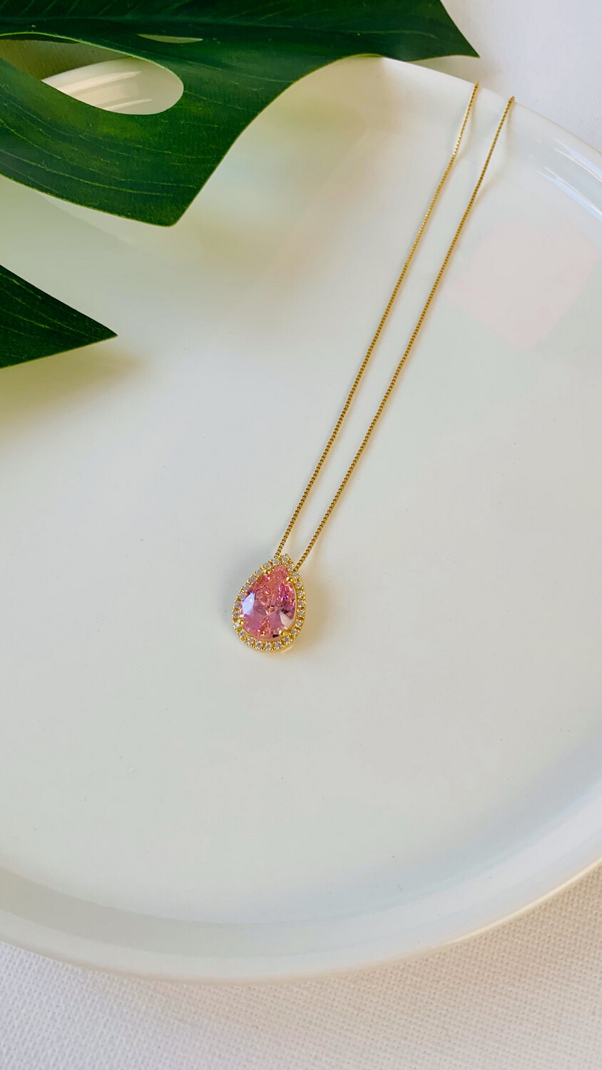 Colar Gota Quartzo Rosa