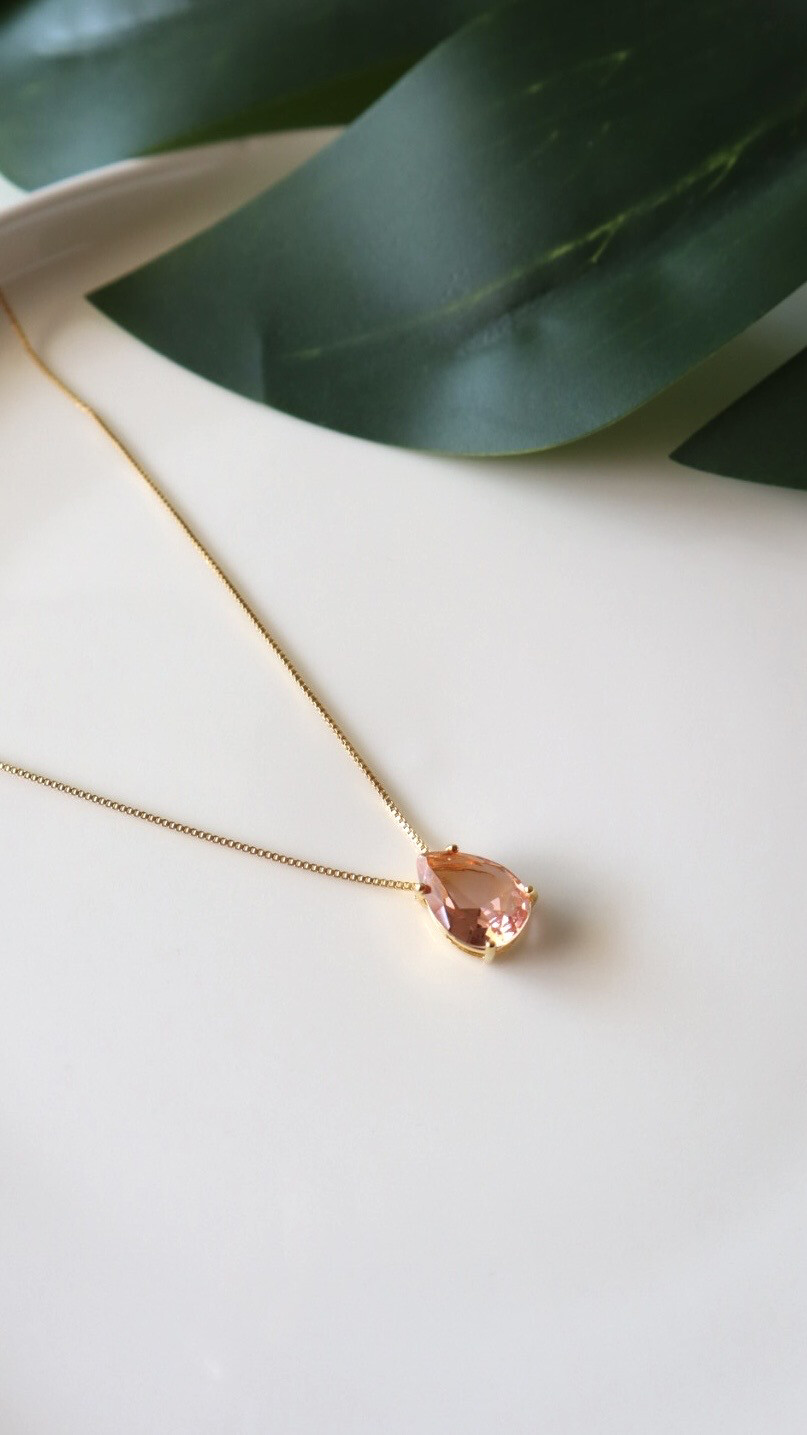 Colar Gota Cristal Morganita