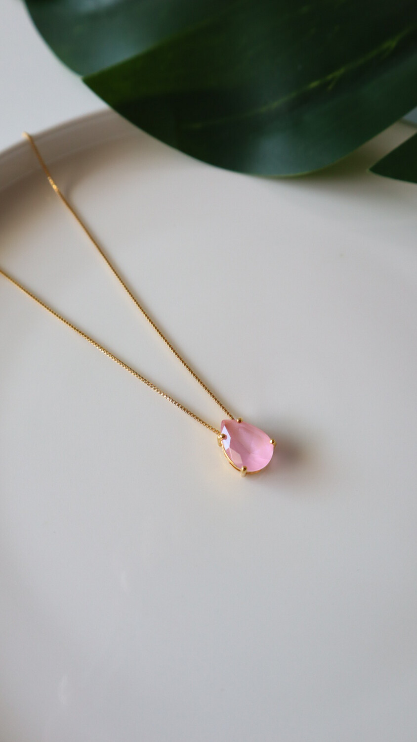 Colar Gota Fusion Quartzo Rosa