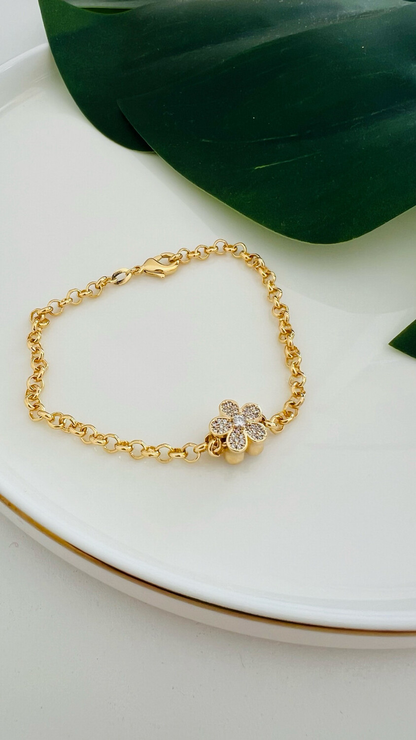 Pulseira Corrente Flor Cravejada
