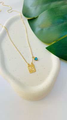 Escapulário Espírito Santo Coração Turquesa