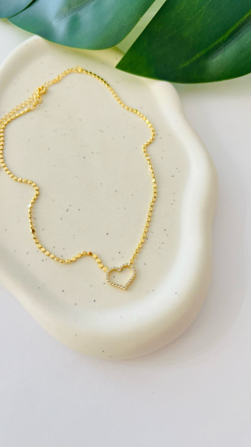 Choker Fio Bolinha Coração Cravejado