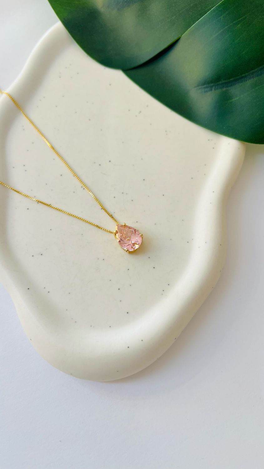 Colar Gota Quartzo Rosa