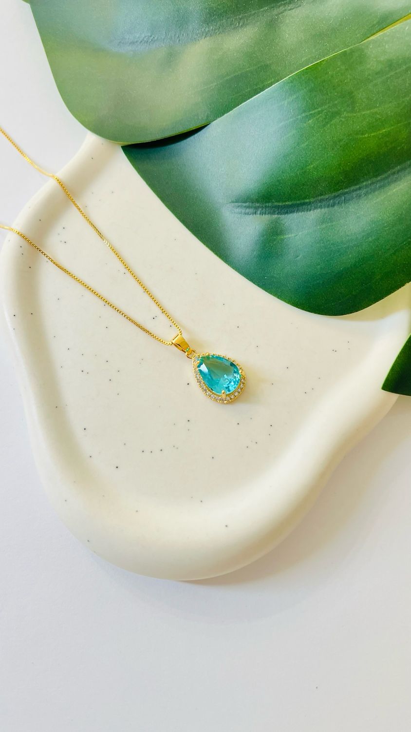 Colar Gota Cravejada Aquamarine