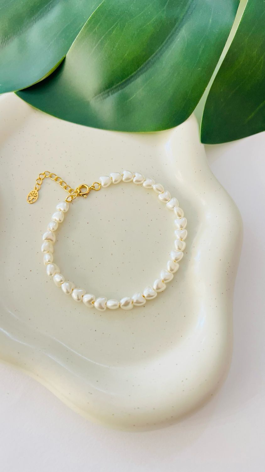 Pulseira Corações Pérola