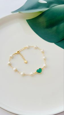 Pulseira Pérolas Coração Turmalina
