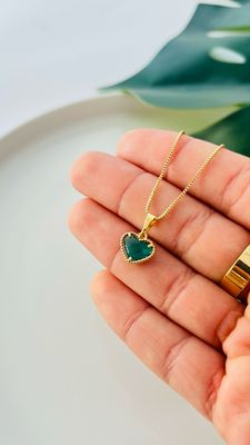 Colar Delicado Coração Turmalina