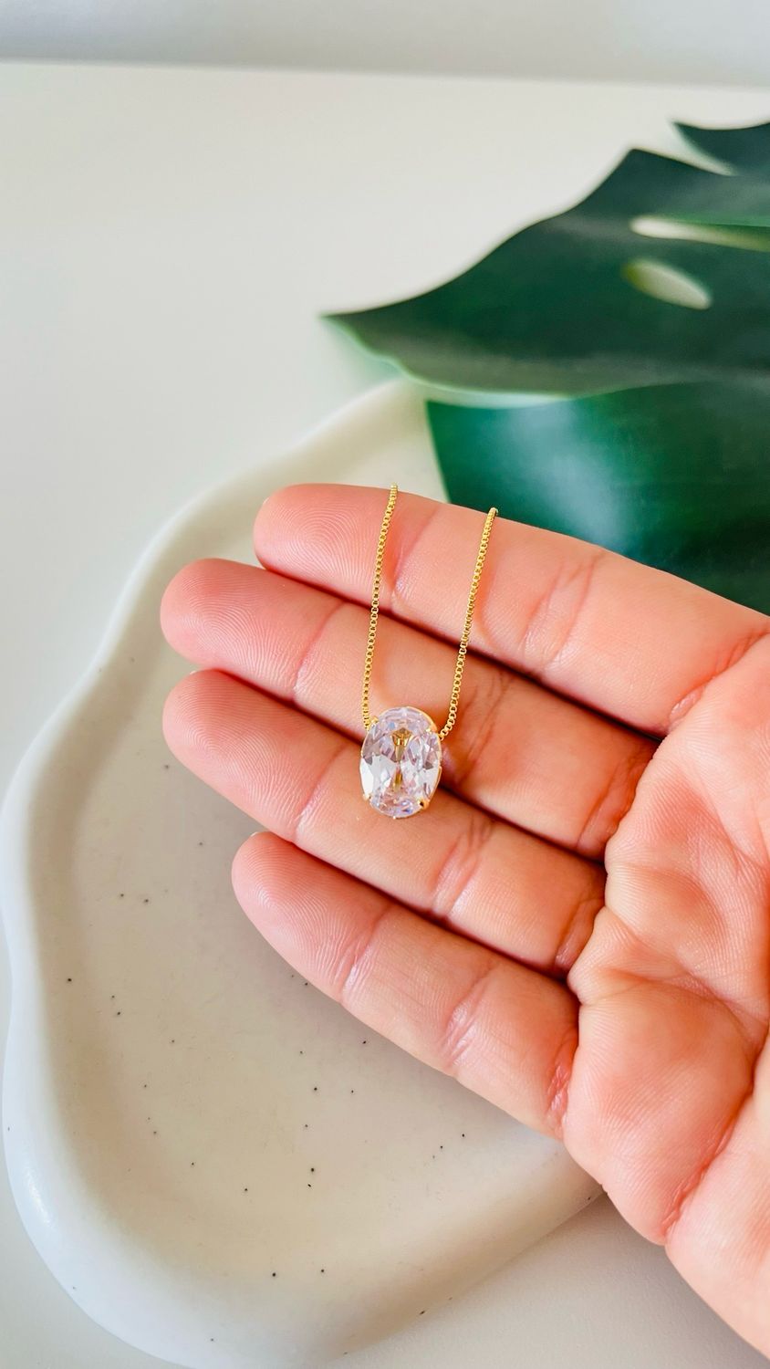 Colar Ponto de Luz Oval Cristal