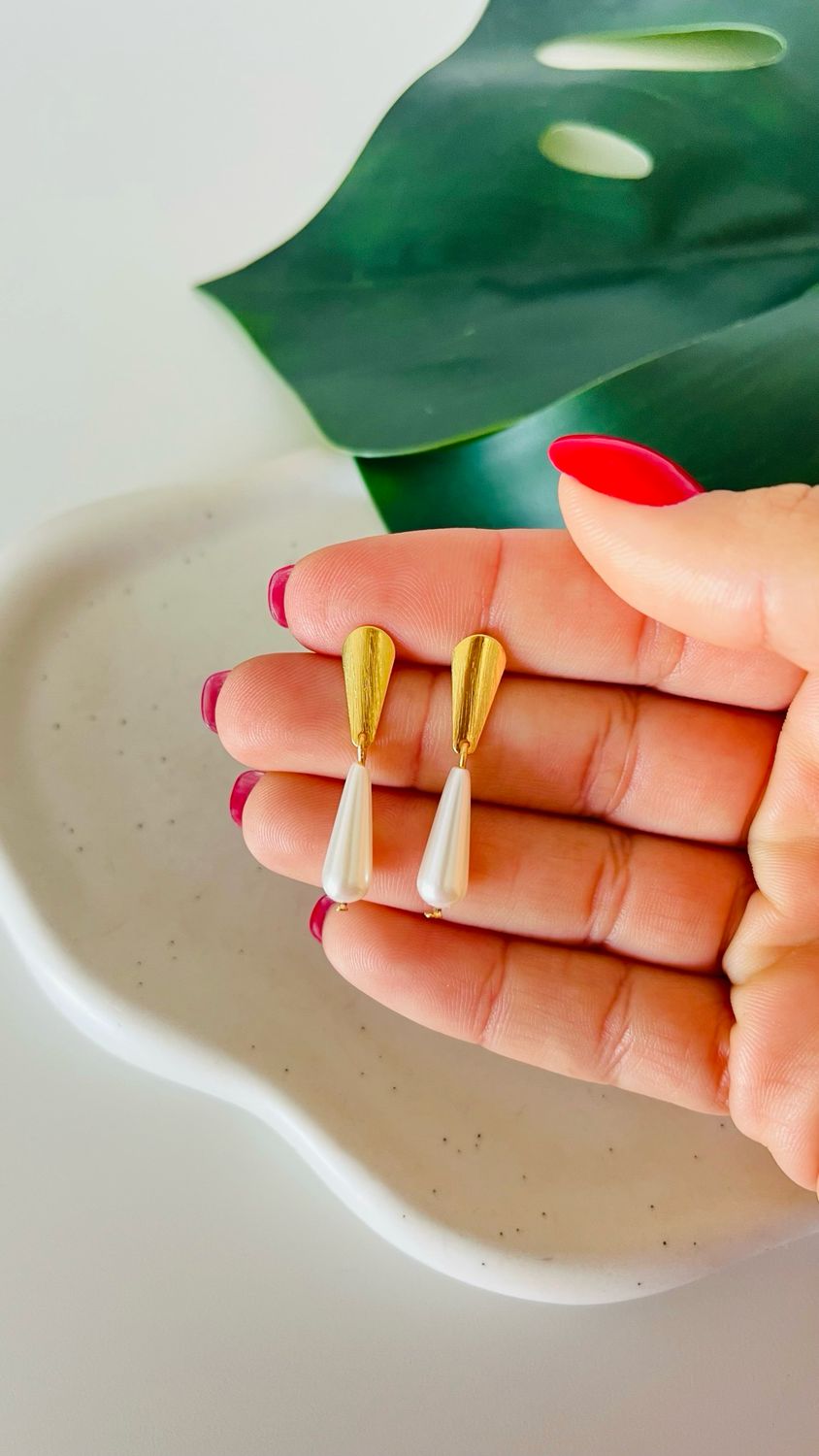 Brinco Hoops Pendente Pérola