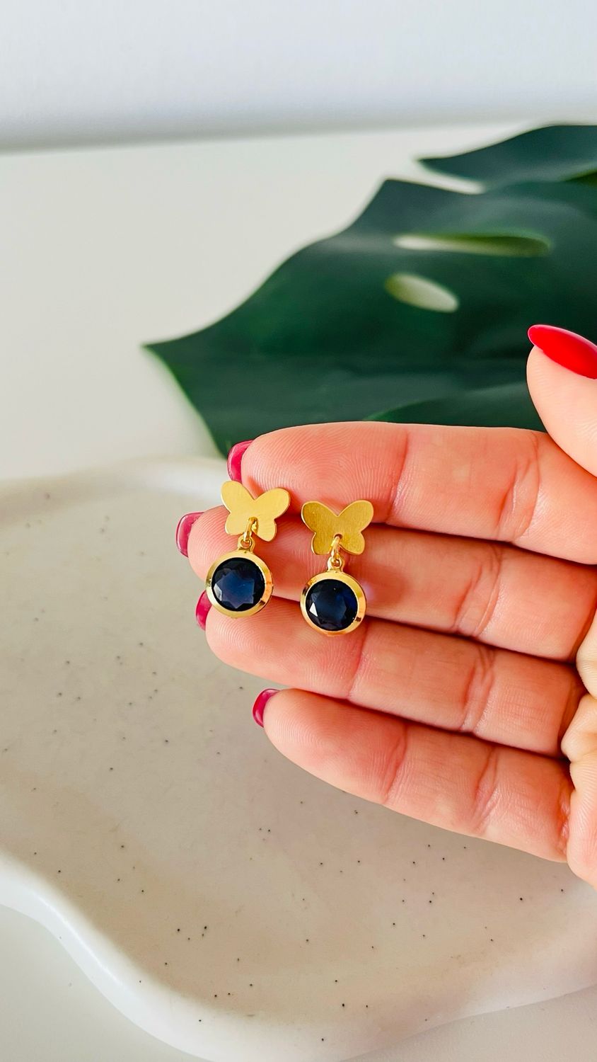 Brinco Borboleta Penente Safira