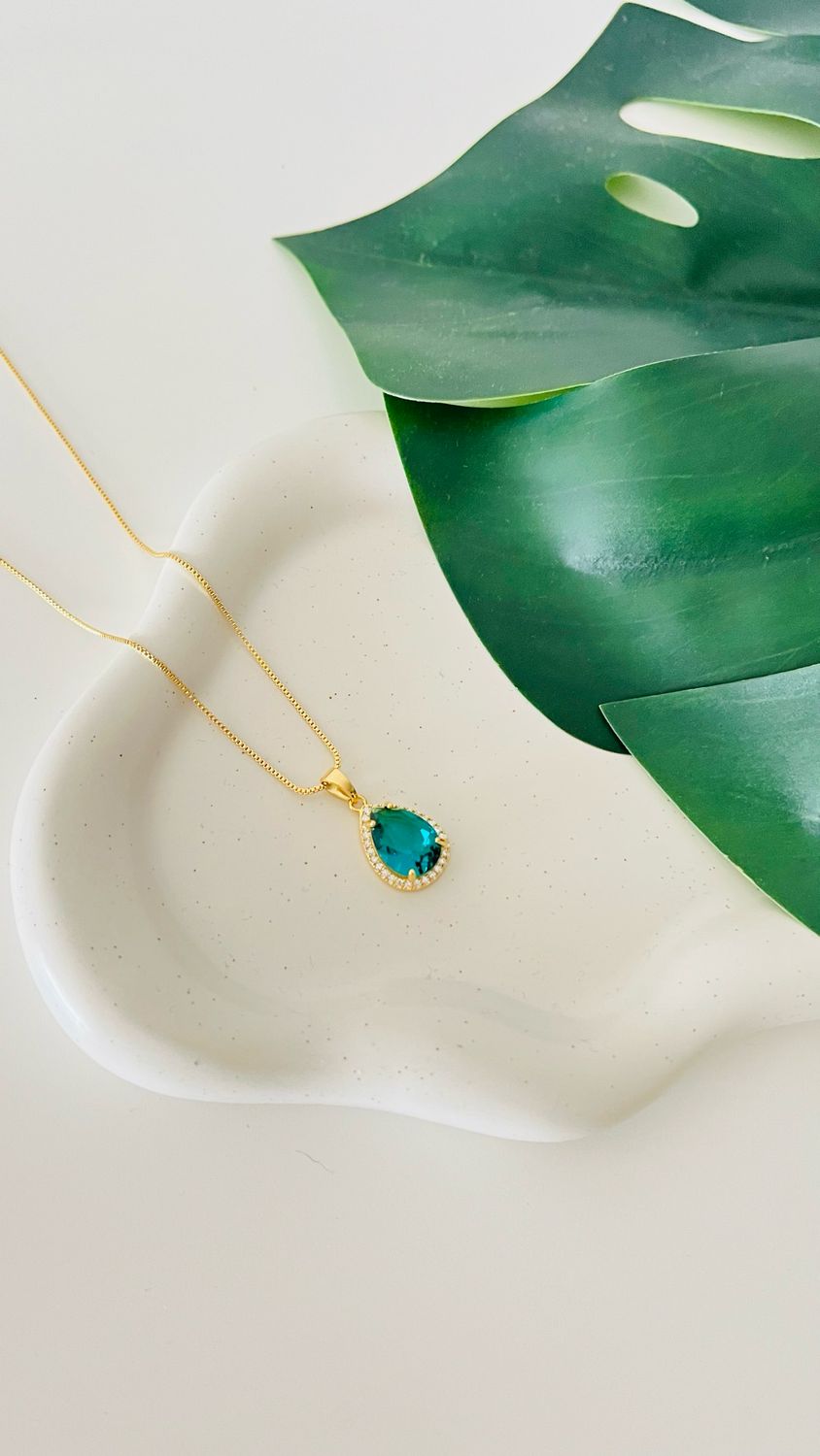 Colar Gota Cravejada Turmalina Cravejada