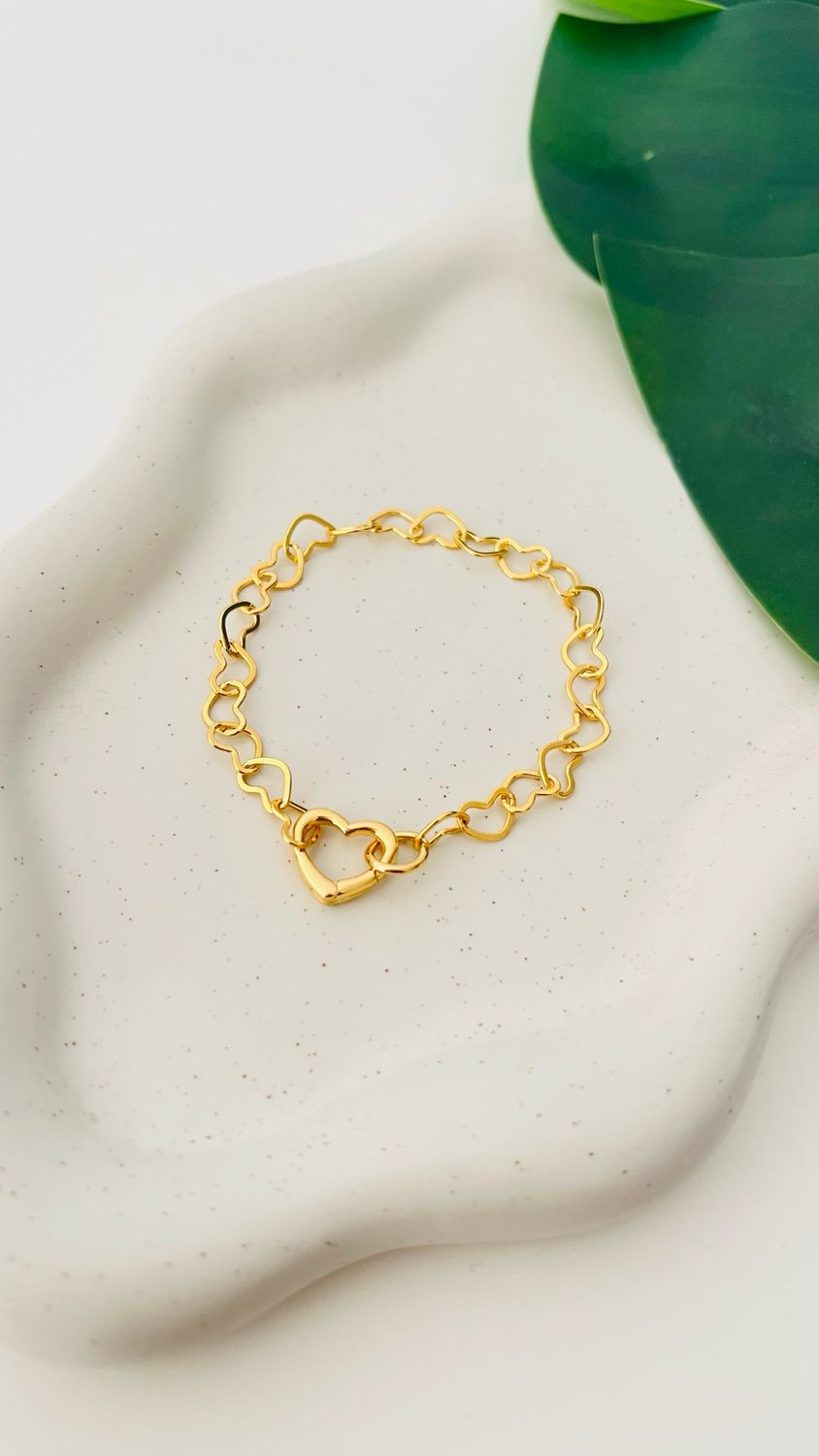 Pulseira Elo e Fecho Coração