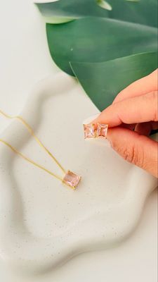 Conjunto Retangular Quartzo Rosa