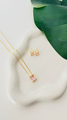 Conjunto Retangular Quartzo Rosa