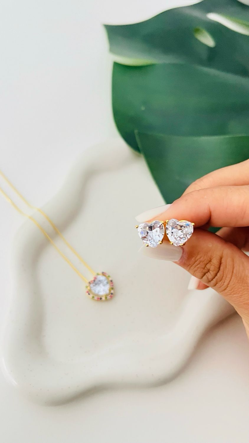 Conjunto Coração Cristal Cravejado