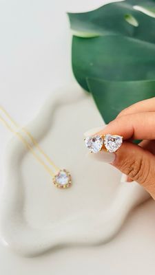 Conjunto Coração Cristal Cravejado