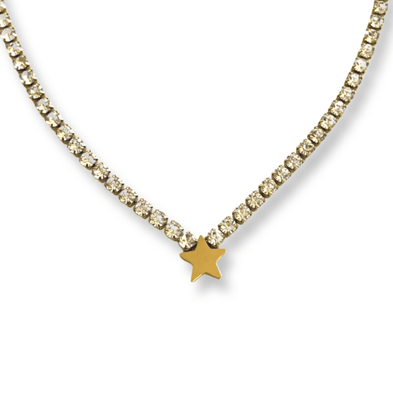 Sirius Ster Gold Tennis Ketting - Strass - Iced - Tennis Ketting Goudkleurig