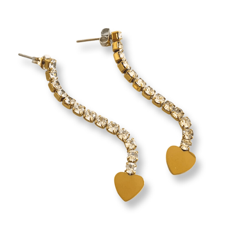 Auva Hart Goud Tennis Oorbellen - Strass - Iced - Hangers Goudkleurig