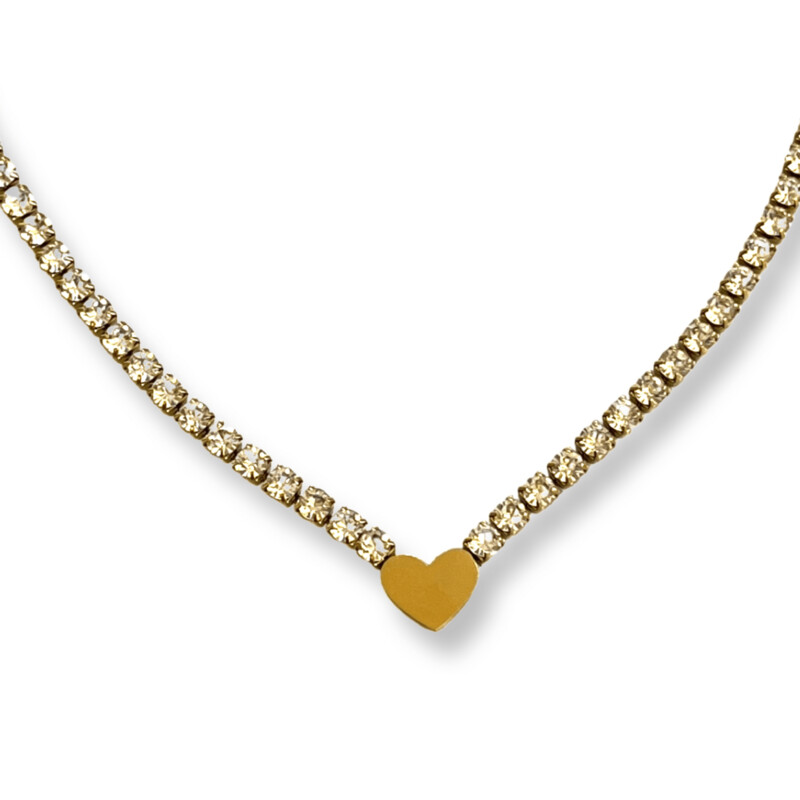 Auva Hart Gold Tennis Ketting - Strass - Iced - Goudkleurig