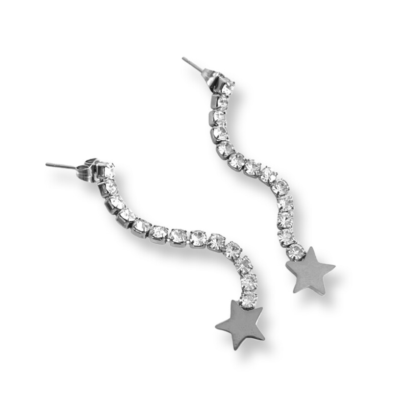 Sirius Ster Zilver Tennis Oorbellen - Strass - Iced - Tennis Hangers Zilverkleurig