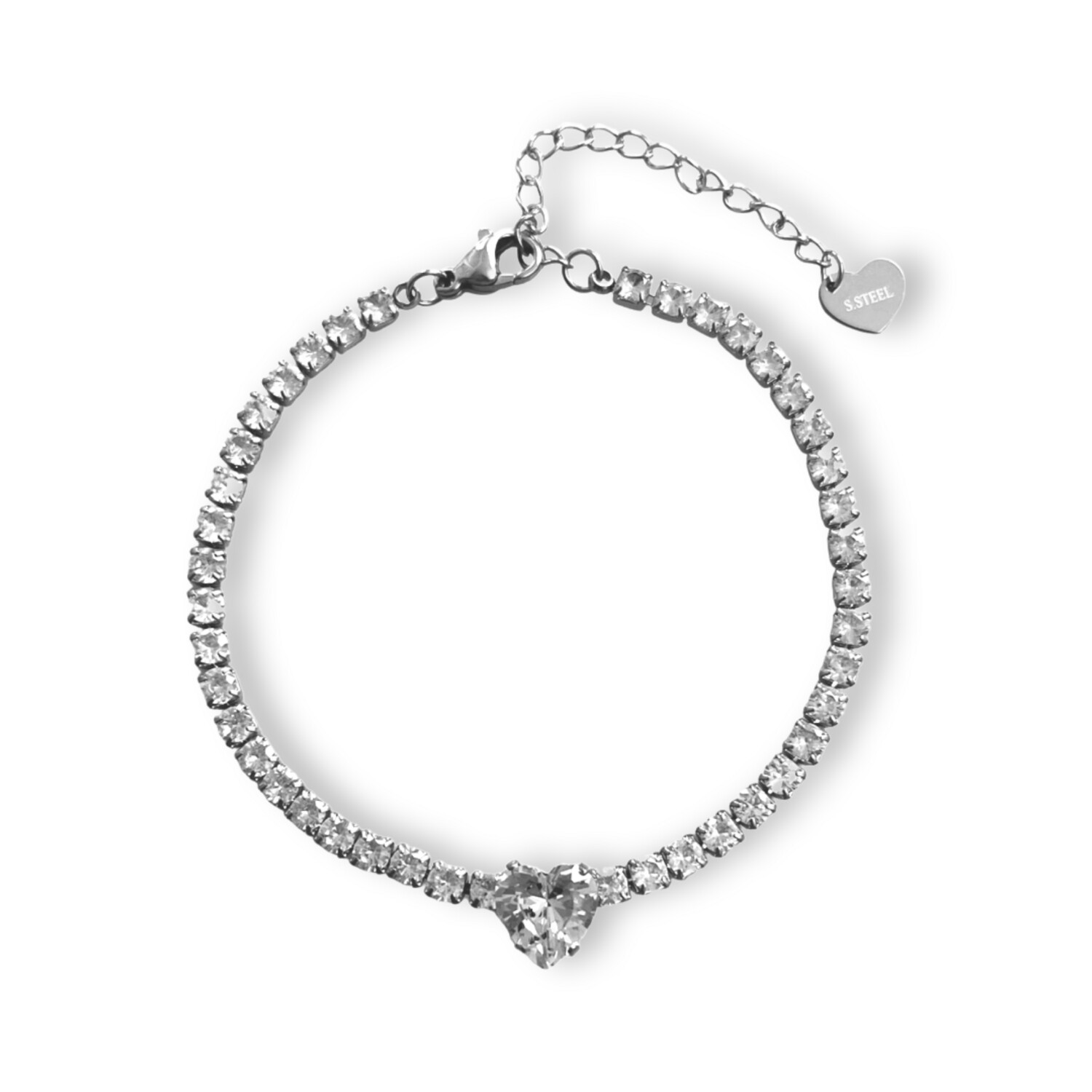 Capella Diamond Hart Zilver Tennis Armband -Bracelet Zilverkleurig