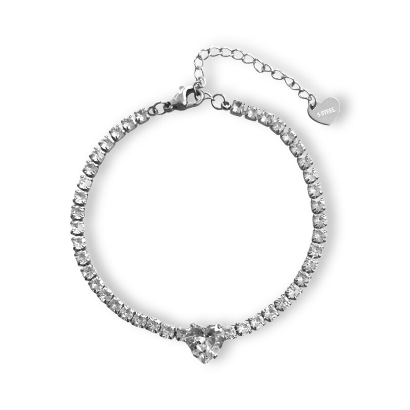 Capella Diamond Hart Zilver Tennis Armband -Bracelet Zilverkleurig