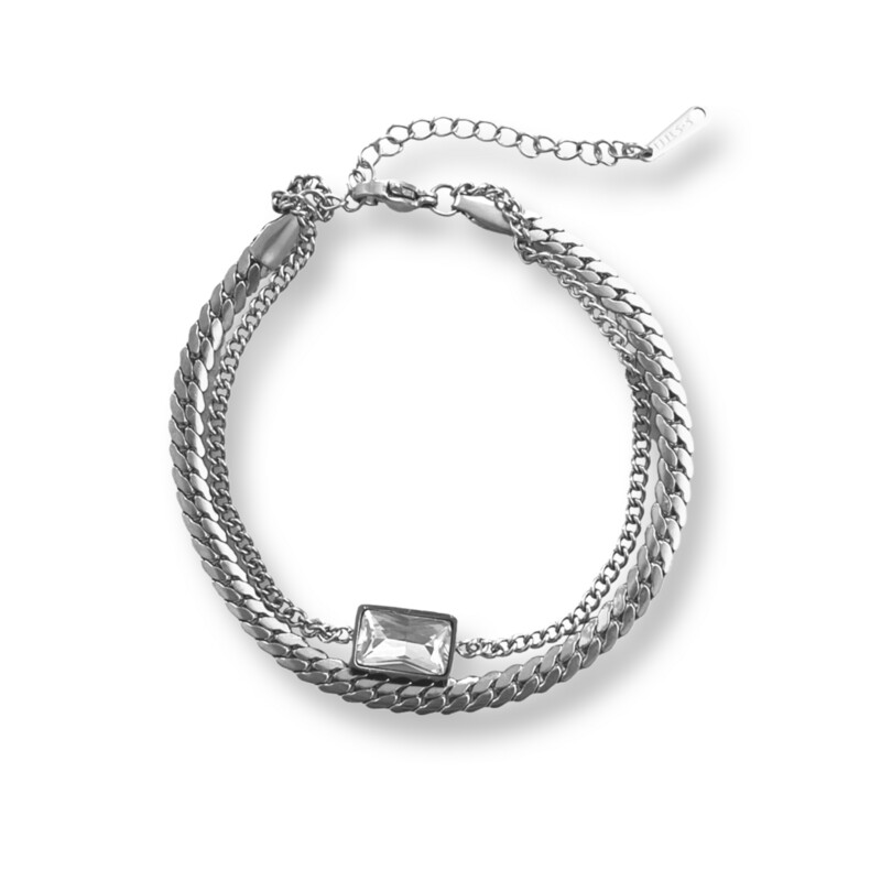 Arcturus armband dames - Dubbele stalen armband met steentje zilver