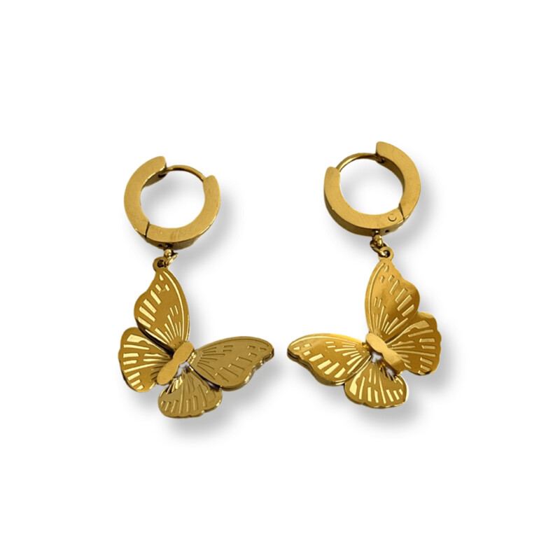 Rigel Vlinder Gold Oorbellen - Stalen Butterfly hangers Goudkleurig