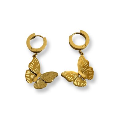 Rigel Vlinder Gold Oorbellen - Stalen Butterfly hangers Goudkleurig