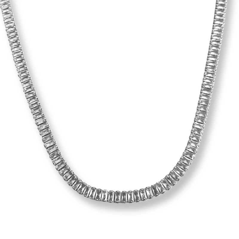 Halley Baguette Ketting Silver - Iced - Tennis Ketting Zilverkleurig