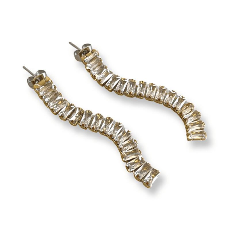 Halley Baguette Tennis Oorbellen Gold - Hangers Goudkleurig