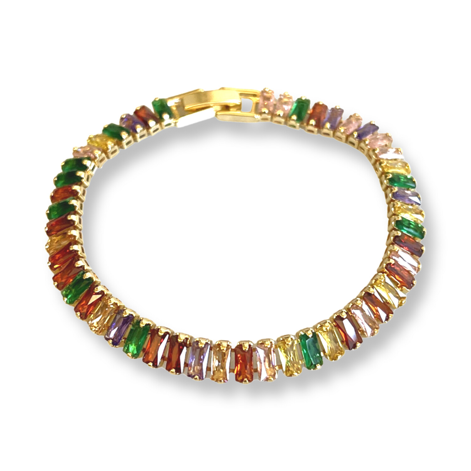 Halley Baguette Armband Rainbow - Tennis Bracelet Goud - Kleurrijk