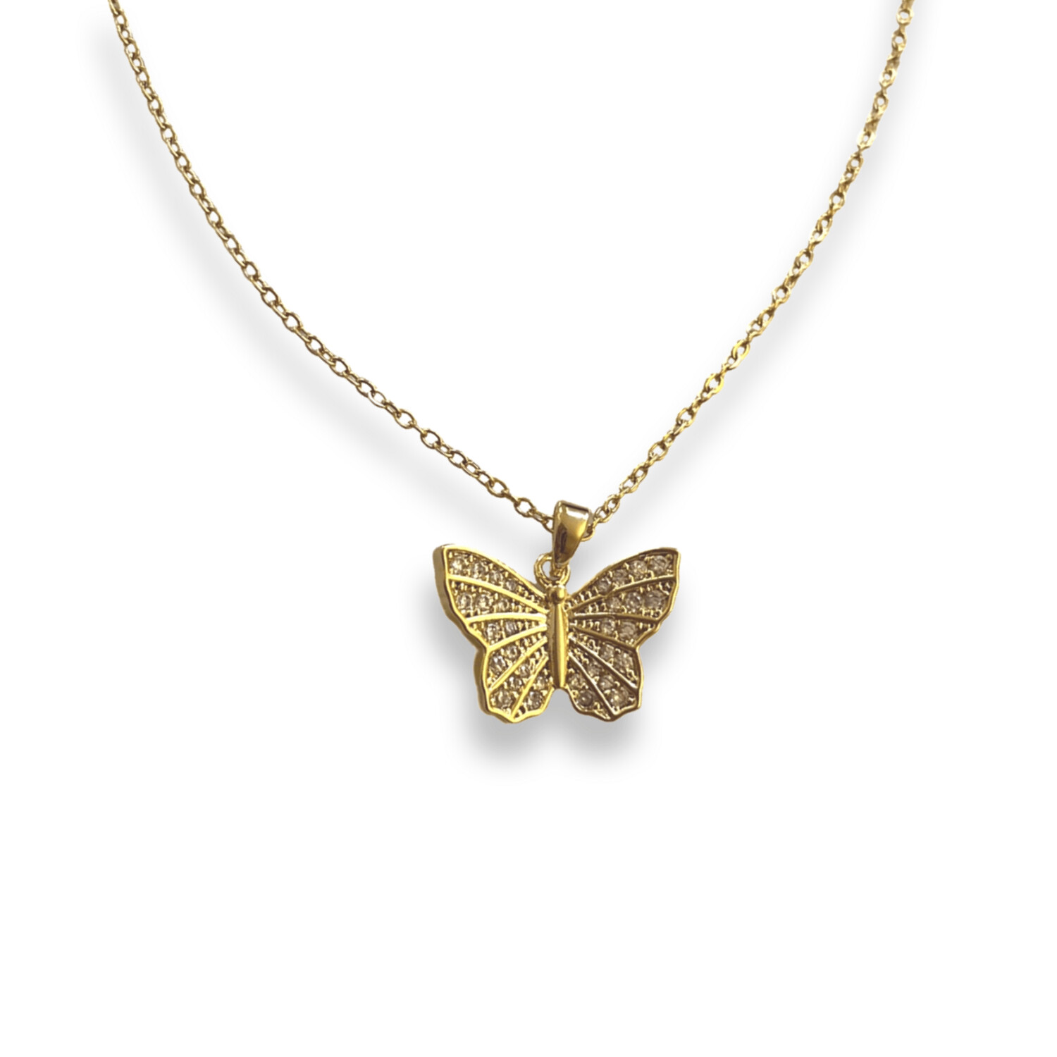 Gemma Vlinder Gold Ketting - Stalen Butterfly Ketting Goudkleurig met  steentjes