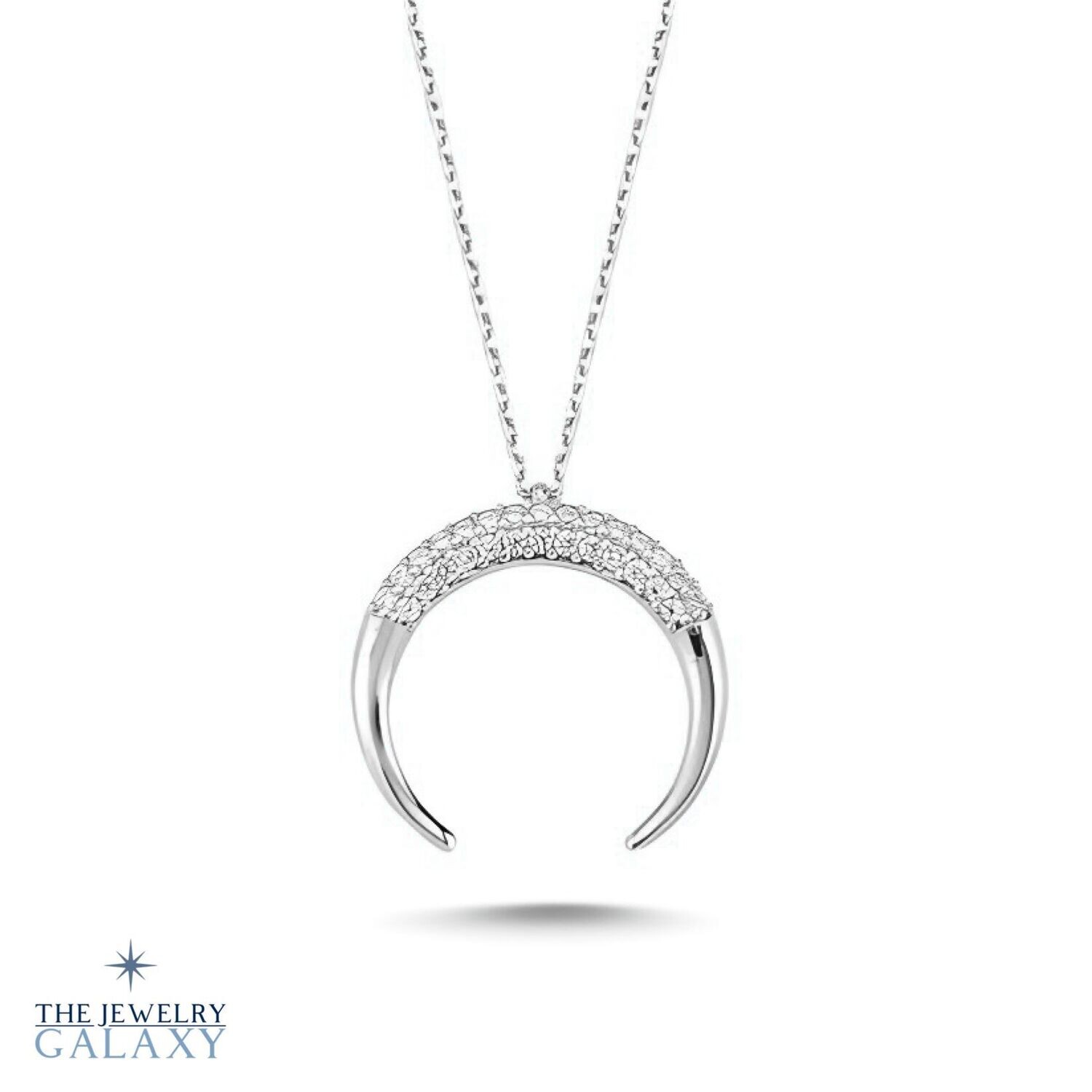 Crescent Halve maan ketting - S925 Sterling Zilver Zirkonia
