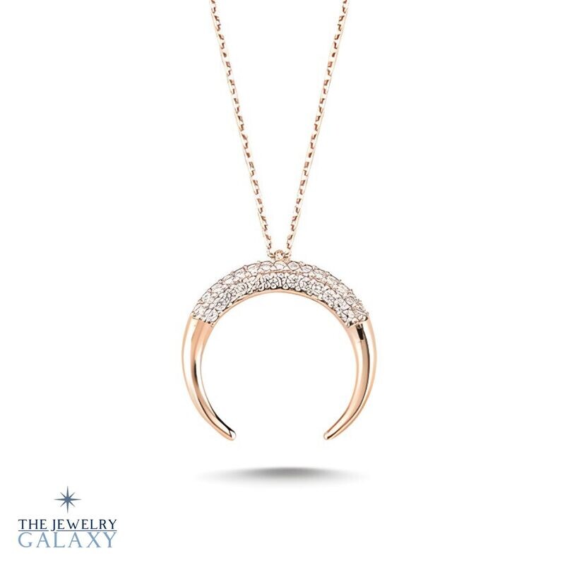 Crescent Halve maan ketting - S925 Sterling Roségoud Zirkonia